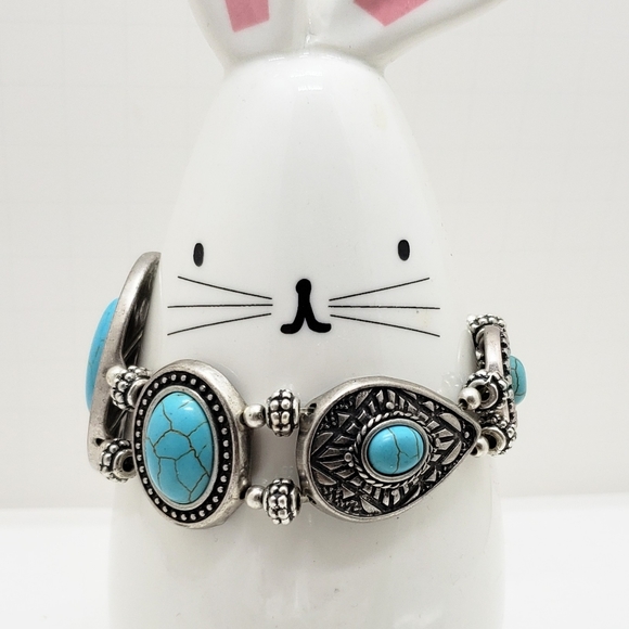 BRACELET-Southwestern Style Turquoise Stones - Picture 1 of 2